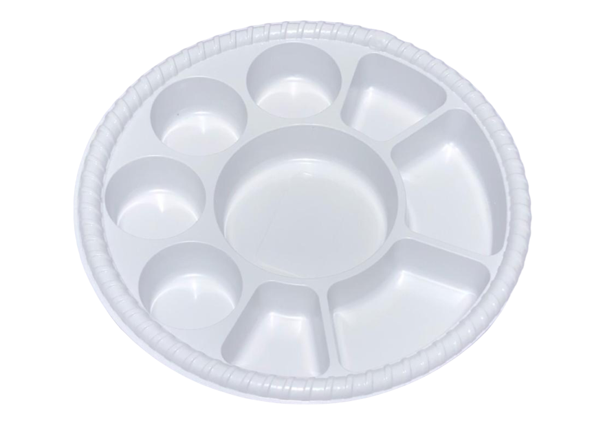 White 9 Compartment Disposable Plastic Thali Plates - Pack of 250 ...