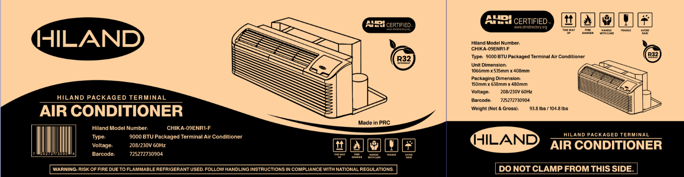 Hiland PTAC 42" 9000 BTU 230V